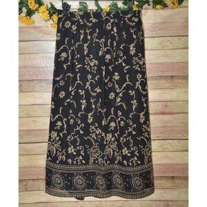 Sag Harbor Petite M 90's Black Gold Floral Print Maxi Skirt Lined Career Church